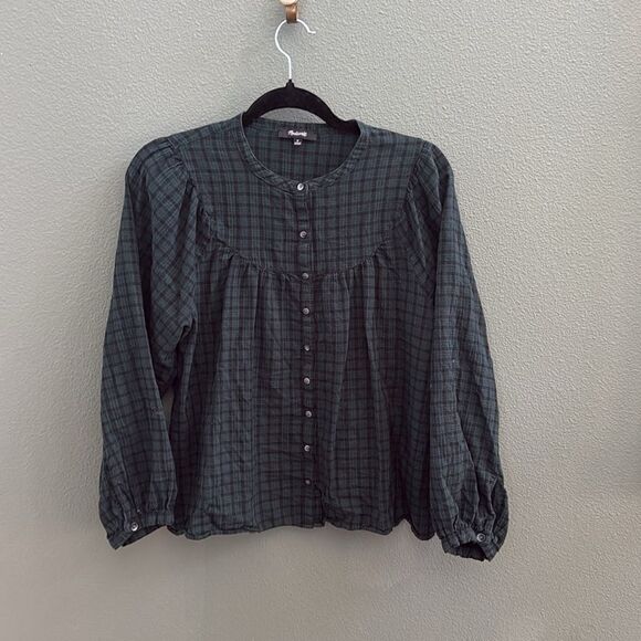 MADEWELL Plaid Balloon-Sleeve Peasant Top Sz M - Picture 6 of 9